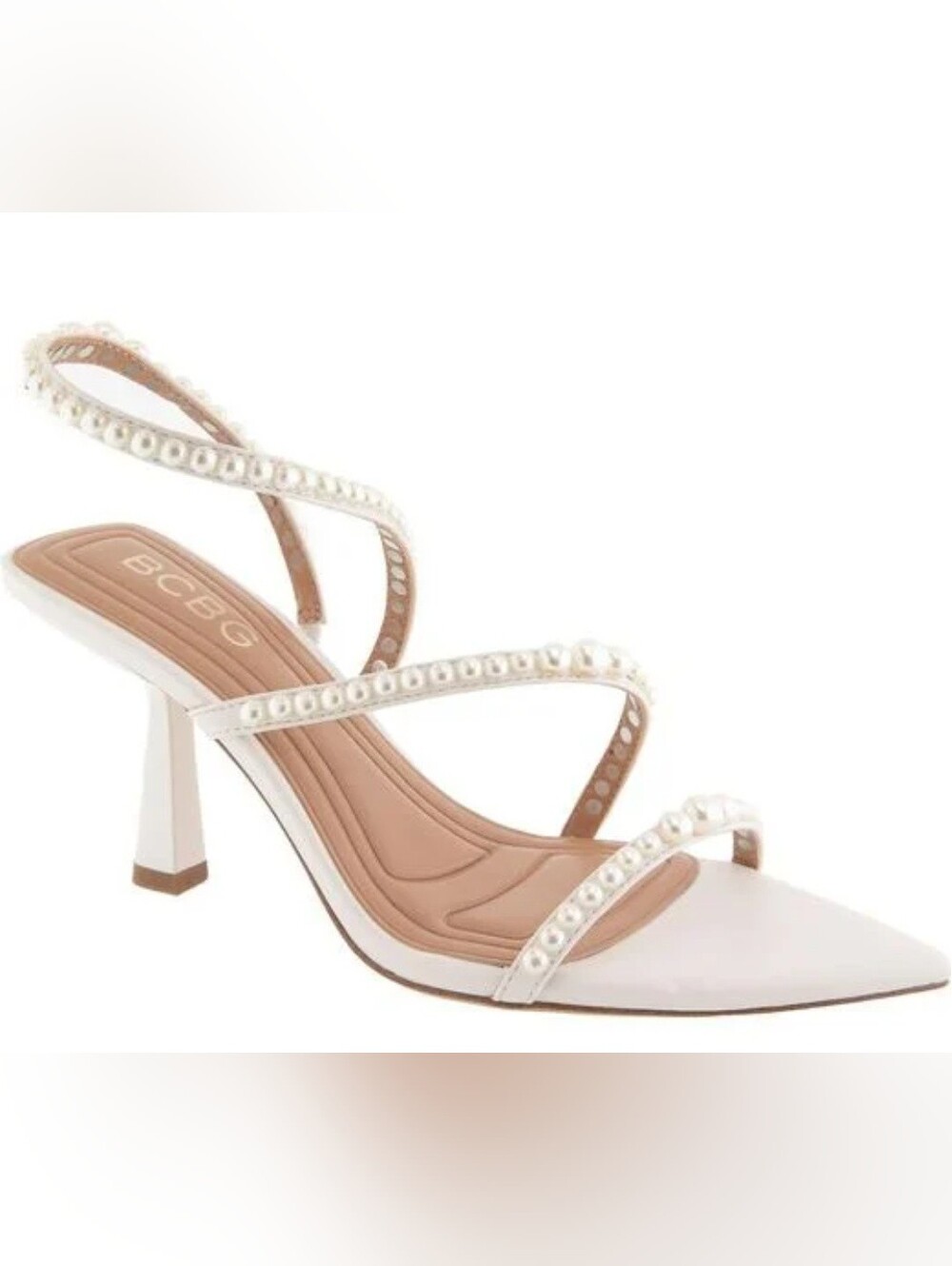 Size 7.5 - 🆕️ BCBGeneration White Pearl-Strap Pointed Toe Mid Heel Sandal